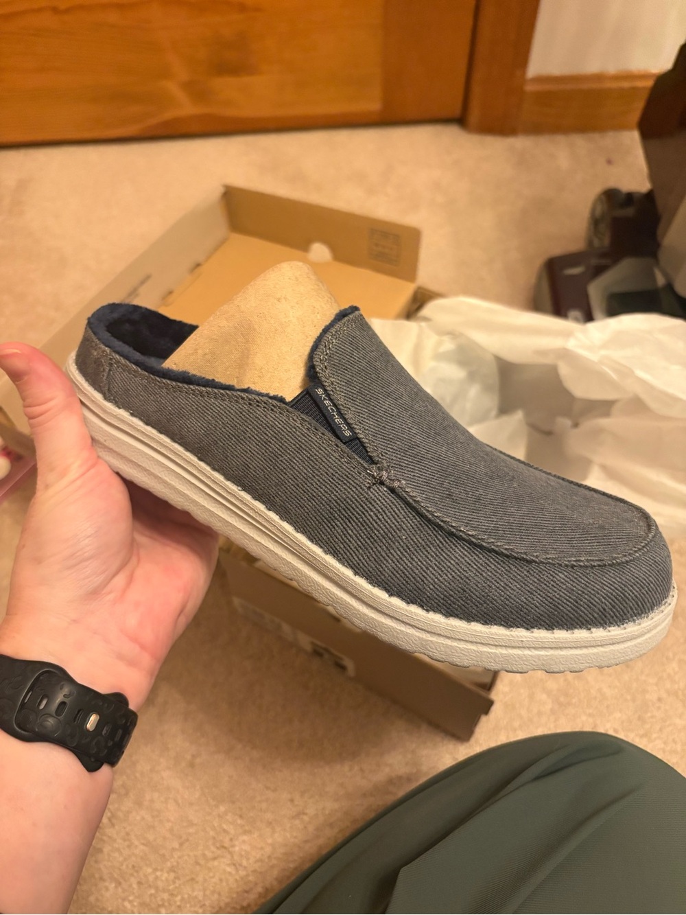 Skechers Kids' Slip-On Moccasins in Denim Blue with Tan Lining